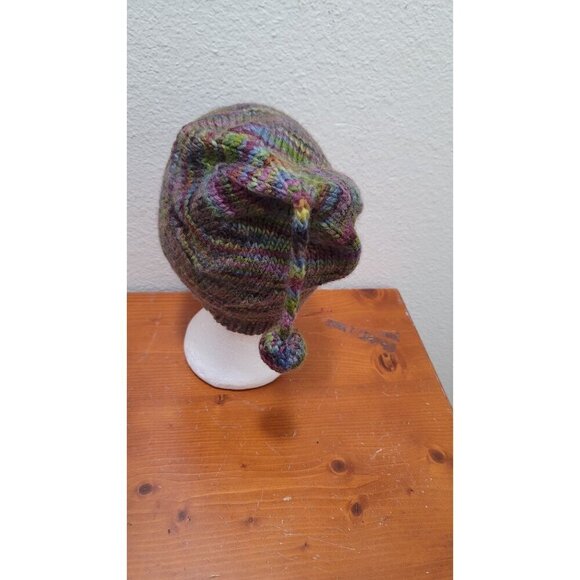 Handmade Knitted Elf Beanie Multicolor Hat With Tail - Picture 3 of 5